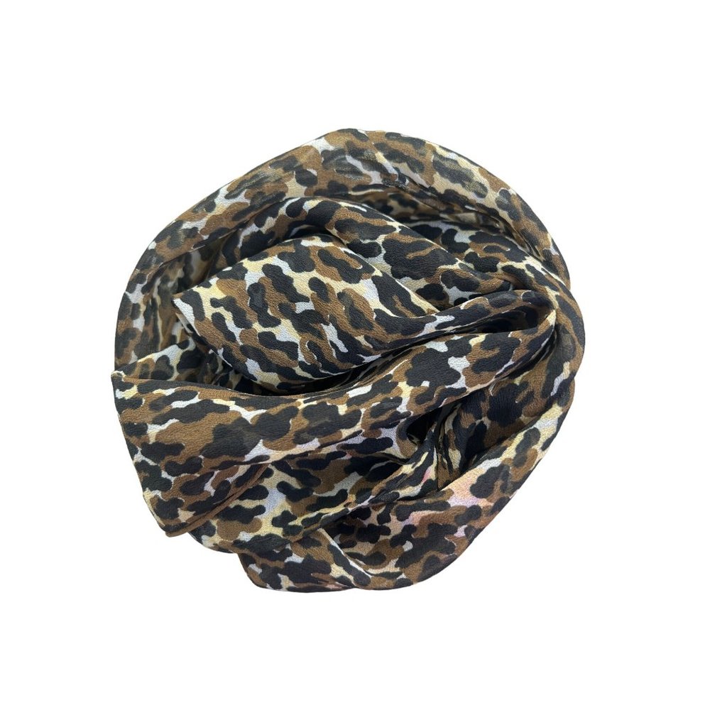 Vintage Leopard Animal Print Rectangle Scarf Lightweight Neck Wrap Tan & Black